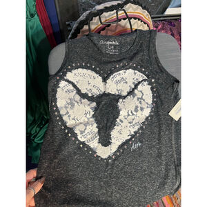 Women's Aeropostale Charcoal White Lace Heart Tank Top S